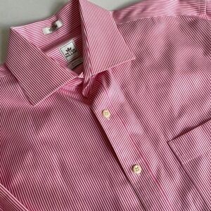 Peter Millar Crown Nano Luxe Men's Large Pink White Stripe Dress Shirt Button up